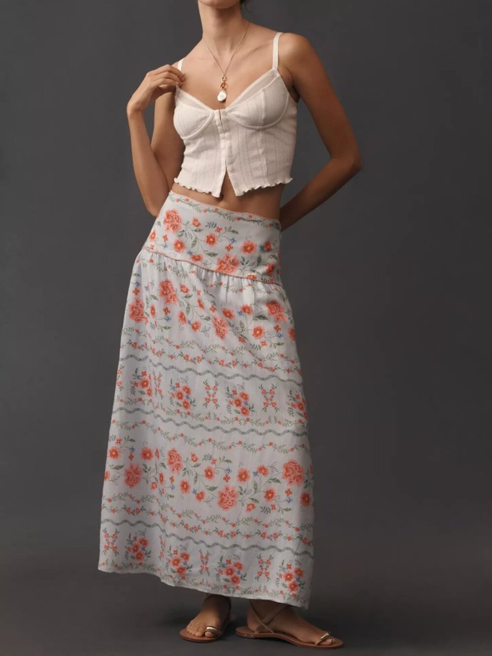 SAYLOR from ANTHROPOLOGIE Tashi Linen Floral Print Maxi Skirt SMALL NWT